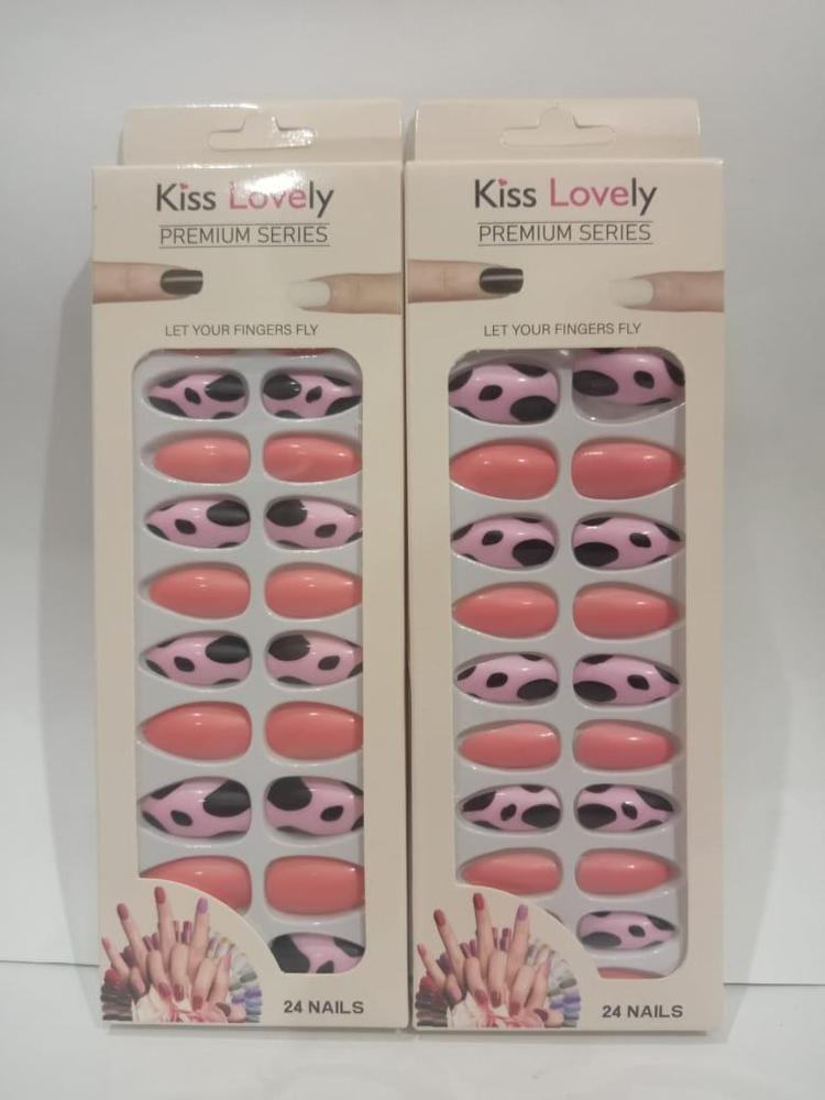 755-258-400997-product-1 (1) Premium 24-Piece Pink Black Cow Print Nail Art Set - Image 1
