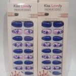 Kiss Lovely Premium Series Artificial Nails Blue Pink Floral 24 Pcs