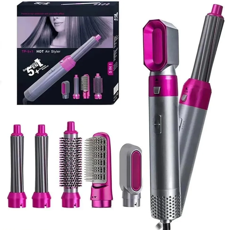 755-404-711785-product-1 Hair Styling Brush & Curler with 5 Attachments Pink - Image 1