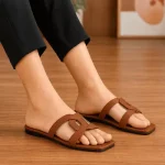 Stylish Transparent Flat 067 Mustard, Gemstone Embellished Rexine Flats for Women - Image 3