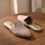 Elegant Floral Embroidered Backless Loafers 071 Pink, Velvet Mules for Women - Image 4