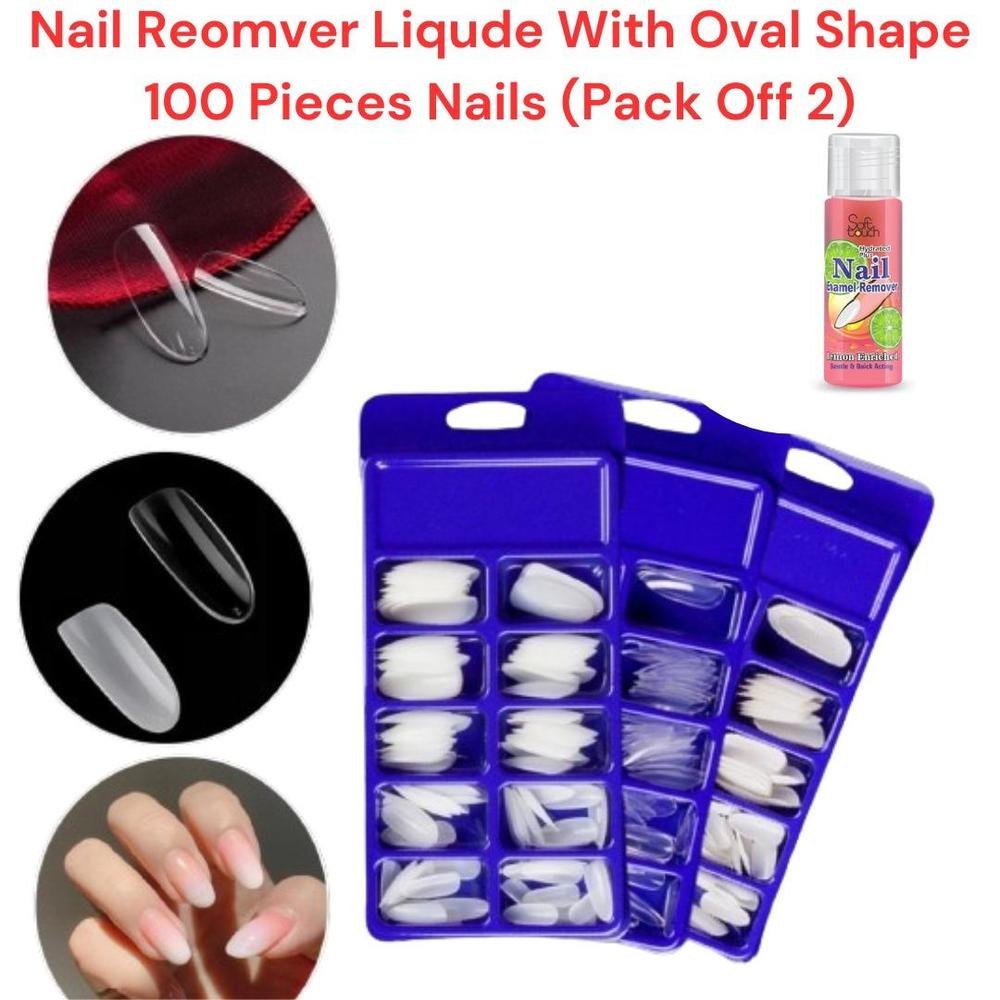 801-258-280037-product-1 100 Pcs Stick On Artificial Oval Shape Nails, Pack Of 2 - Image 1
