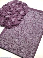 Women's Chiffon Suit Purple White Chikankari Eid Wear - 2 Pcs