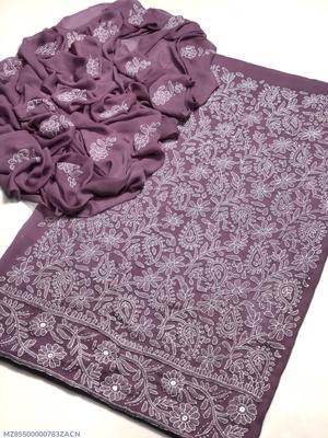 855-3-598606-product-1-withcode Women's Chiffon Suit Purple White Chikankari Eid Wear - 2 Pcs - Image 1