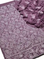Women's Chiffon Suit Purple White Chikankari Eid Wear - 2 Pcs - Image 3