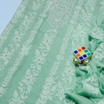 Green Sheesha Work Chiffon Unstitched 2 Piece Suit for Women