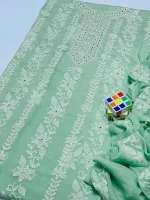 Green Sheesha Work Chiffon Unstitched 2 Piece Suit for Women