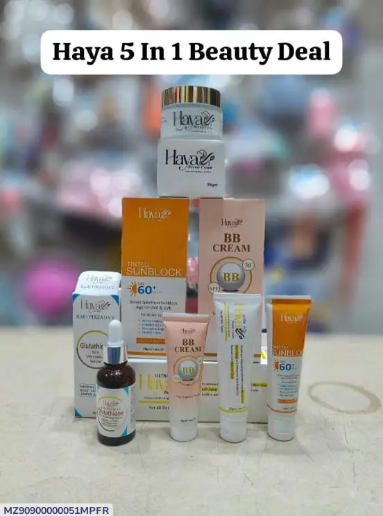 909-287-737402-product-1 haya 5 in 1 Beauty Deal Face serum Face wash Face cream Night cream Sunblock - Image 1