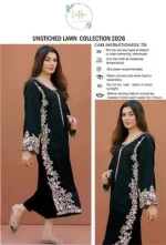 Black Cream Embroidered Lawn Unstitched 2 Piece Suit - Image 2