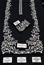 Black Cream Embroidered Lawn Unstitched 2 Piece Suit - Image 4