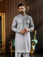 Men's Unstitched Cotton Embroidered Suit – Premium White Eid & Wedding Wear Pakistan