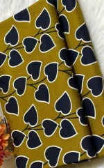 Mustard Black Heart Print Polo Cotton Unstitched 2 Piece Suit - Image 2