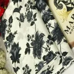 Black Floral Printed Polo Cotton White Unstitched 2 Piece Suit