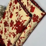 Red Cream Printed Floral Polo Cotton Unstitched 2 Piece Suit