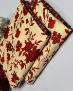 Red Cream Printed Floral Polo Cotton Unstitched 2 Piece Suit