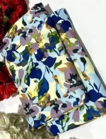 Blue Printed Polo Cotton Shirt & Trouser Unstitched 2 Piece Suit - Image 3