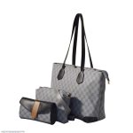 Women's Grey Checkered Shoulder Bag Set – 3-Piece PU Leather Collection - Image 5