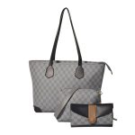Women's Grey Checkered Shoulder Bag Set – 3-Piece PU Leather Collection - Image 6