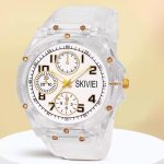 Transparent Analog Watch for Boys with LED Display and Gold Accents
