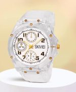 Transparent Analog Watch for Boys with LED Display and Gold Accents