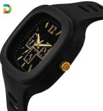 Men's Black Silicone Analogue Watch with Gold Accents - Square Dial - Image 7