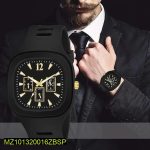 Men's Black Silicone Analogue Watch with Gold Accents - Square Dial - Image 8