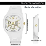 White Square Analog Watch with Gold Accents for Men - Image 3