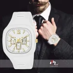 White Square Analog Watch with Gold Accents for Men - Image 5