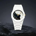 Men's Carbon Fiber Marble Dial Watch White Gold