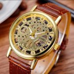 Men's Gold Leather Watch with Roman Dial - Image 3