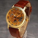 Men's Gold Leather Watch with Roman Dial - Image 5
