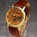 Men's Gold Leather Watch with Roman Dial - Image 6