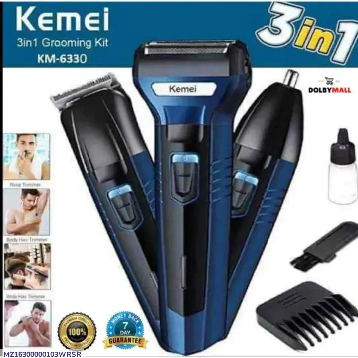 MZ16300000103WRSR-media-1 Kemei 3 in 1 Rechargeable Beard Trimmer Kit KM-6330 - Image 1