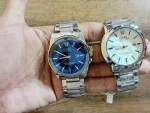 Men's Stainless Steel Round Dial Watch - Blue & White | Chain Strap Analog Watch for Men