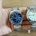 Men's Stainless Steel Round Dial Watch - Blue & White | Chain Strap Analog Watch for Men