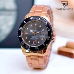 Men's Rolex Style Diver Watch with Date Function Silver Golden Dial - Image 4
