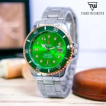 Men's Rolex Style Diver Watch with Date Function Silver Golden Dial - Image 6