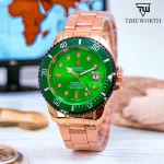 Men's Rolex Style Diver Watch with Date Function Silver Golden Dial - Image 8