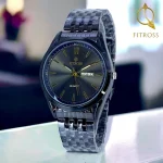 Men's Black Stainless Steel Quartz Watch with Day/Date Function
