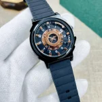 Men's Black Gold Dial Rubber Strap Watch – Stylish Everyday Wear