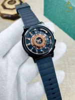 Men's Black Gold Dial Rubber Strap Watch – Stylish Everyday Wear