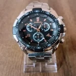 Men's Stainless Steel Chronograph Watch Rose Gold Dial Silver Black