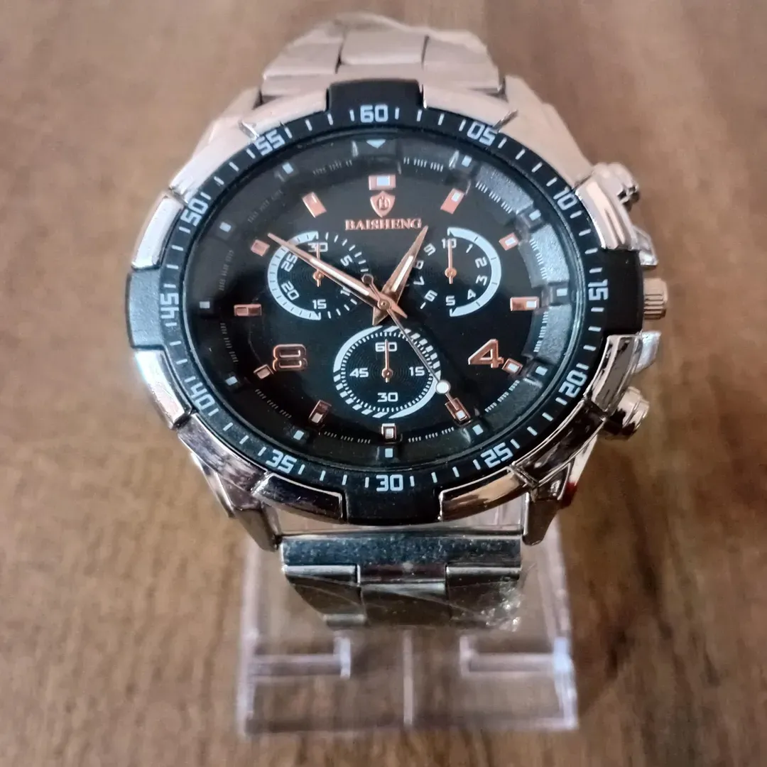 MZ1855200072MS-media-1 Men's Stainless Steel Chronograph Watch Rose Gold Dial Silver Black - Image 1