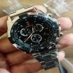 Men's Stainless Steel Chronograph Watch Rose Gold Dial Silver Black - Image 6