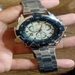 Men's Stainless Steel Chronograph Watch Rose Gold Dial Silver Black - Image 7