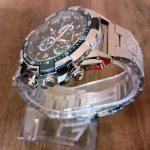 Men's Stainless Steel Chronograph Watch Rose Gold Dial Silver Black - Image 9