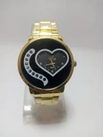 Stainless Steel Heart Watch for Women with Rhinestones