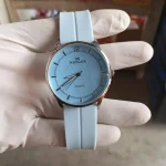 Men's Light Blue Textured Dial Watch with Silicone Strap - 45mm Sporty Analog Watch
