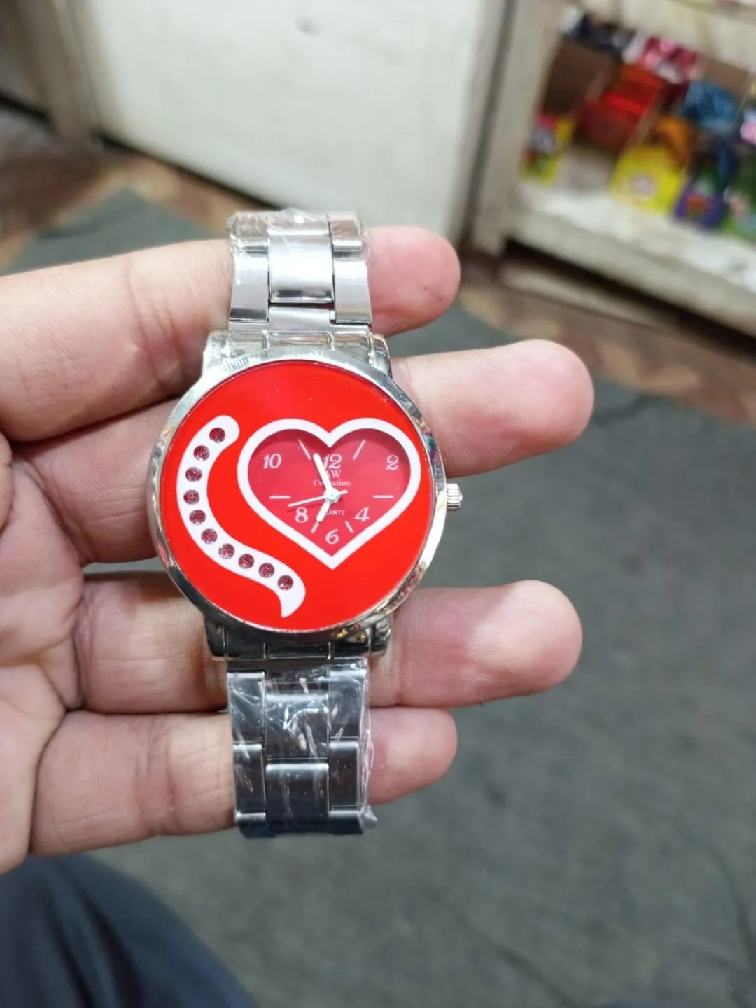 MZ1885200190QRBR-media-1 Women Analog Heart Dial Watch Red White Stones - Image 1