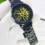 Men's Stainless Steel Yellow Black Dial Watch 22mm